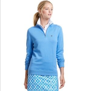 Vineyard Vines 1/4 Zip Solid Blue Sweater